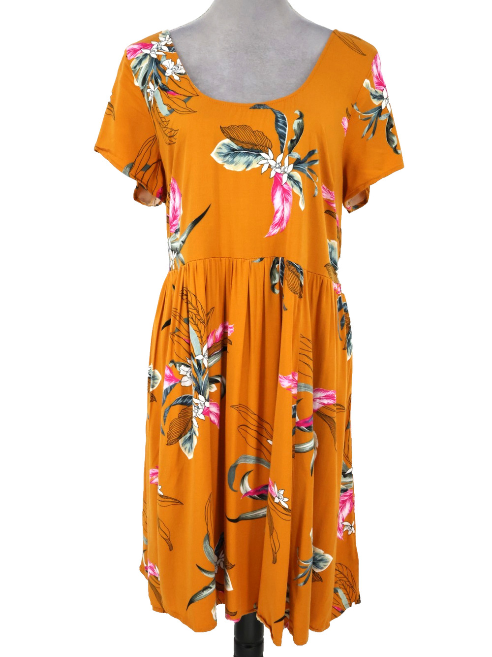 Torrid Dress 1 Plus Size 1X Rust Gold Floral Rayon Swing Trapeze Beach Coastal